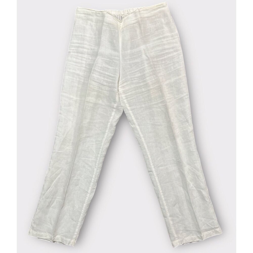Vintage Womens Linen Pants M White Wide Leg‎ Coastal Vacay Beach Hawaii Tropical